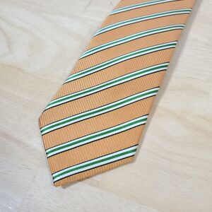Dormeuil Silk Cotton Tie Pumpkin Orange Pearl Kelly Green Striped Made in France